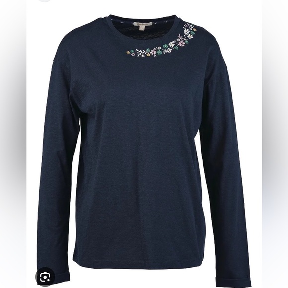 Barbour Coast To Country Amberley Embroidered Cotton Long Sleeve Tee Size 6 NWT - Picture 1 of 5